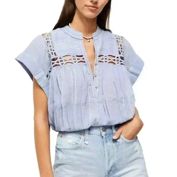 Free People Lace Stripe Pullover Top Size Small EUC - Picture 1 of 14